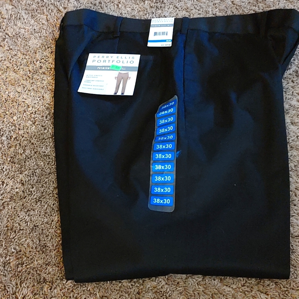 Perry Ellis flex twill black men's slacks, 38x30, NWT